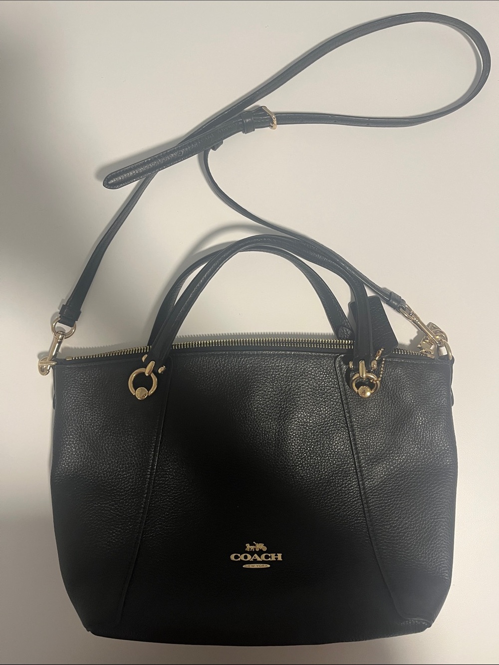 Coach Black Pebbled Leather Shoulder Bag with Gold Hardware.